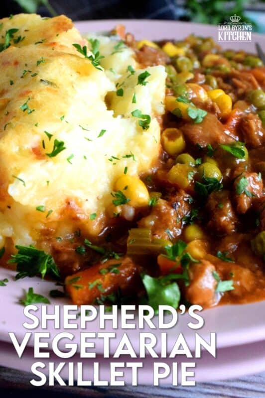 Look at these photos; doesn't that dish look hearty and meaty? That's because it is, but without a trace of meat! Shepherd's Vegetarian Skillet Pie is a perfect family dinner recipe for both vegetarians and meat lovers alike! No sides are needed here; an entire meal can be found in this one recipe! #shepherdspie #vegetarianshepherdspie #vegetarianbeef #familyrecipes #meatlessmonday #vegetarian #meatless