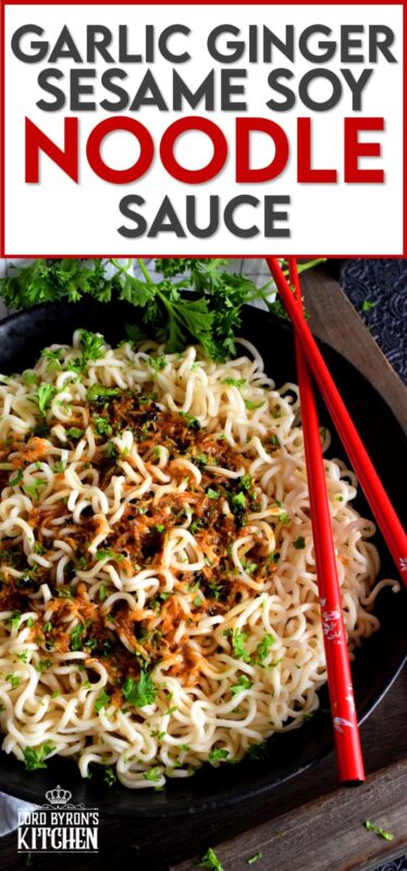 A complete dinner, from start to finish, in less than 15 minutes - yes, it's possible! Garlic Ginger Sesame Soy Noodle Sauce is all the proof you need! Replace those powder packets in your instant ramen with this easy sauce for a much tastier noodle experience! #ramen #noodles #ginger #garlic #sauce