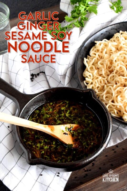 A complete dinner, from start to finish, in less than 15 minutes - yes, it's possible! Garlic Ginger Sesame Soy Noodle Sauce is all the proof you need! Replace those powder packets in your instant ramen with this easy sauce for a much tastier noodle experience! #ramen #noodles #ginger #garlic #sauce