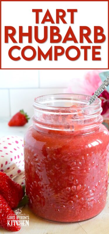 This compote recipe consists of only three ingredients and is intentionally prepared to be tart with a slight puckering flavour. Doing so allows the rhubarb compote to be paired with sweeter items like ice cream, squares and cookies. Tart Rhubarb Compote is also quite delicious paired with savoury foods like simple breakfast toast or roasted chicken! #rhubarb #compote #rhubarbrecipes