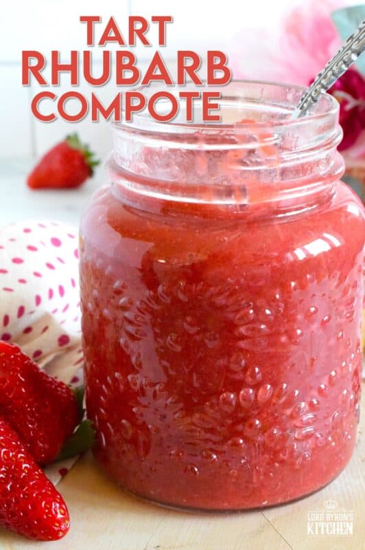This compote recipe consists of only three ingredients and is intentionally prepared to be tart with a slight puckering flavour. Doing so allows the rhubarb compote to be paired with sweeter items like ice cream, squares and cookies. Tart Rhubarb Compote is also quite delicious paired with savoury foods like simple breakfast toast or roasted chicken! #rhubarb #compote #rhubarbrecipes