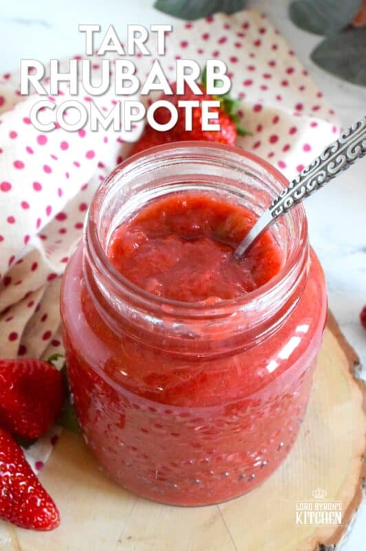This compote recipe consists of only three ingredients and is intentionally prepared to be tart with a slight puckering flavour. Doing so allows the rhubarb compote to be paired with sweeter items like ice cream, squares and cookies. Tart Rhubarb Compote is also quite delicious paired with savoury foods like simple breakfast toast or roasted chicken! #rhubarb #compote #rhubarbrecipes