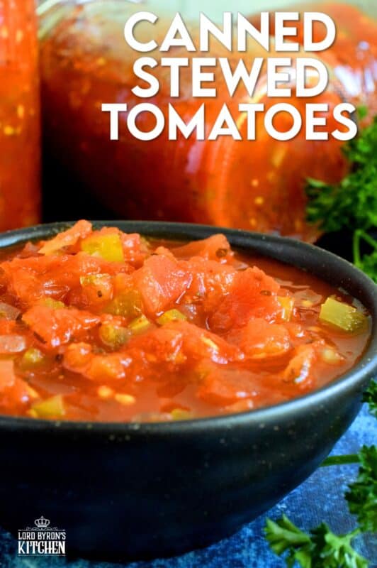 A great base to any pasta sauce, soup or stew; Canned Stewed Tomatoes is an inventive way to jazz up baked chicken or broiled seafood. Each jar is packed with tomatoes, onions, celery, and green bell pepper, making meal prep fast and easy! #canned #preserved #tomatoes #stewed