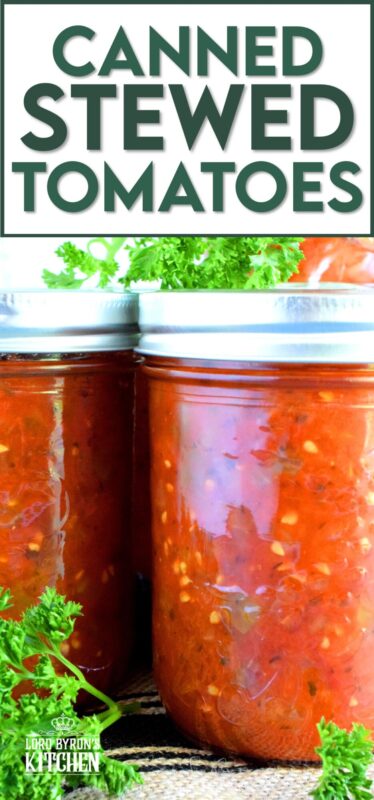 A great base to any pasta sauce, soup or stew; Canned Stewed Tomatoes is an inventive way to jazz up baked chicken or broiled seafood. Each jar is packed with tomatoes, onions, celery, and green bell pepper, making meal prep fast and easy! #canned #preserved #tomatoes #stewed