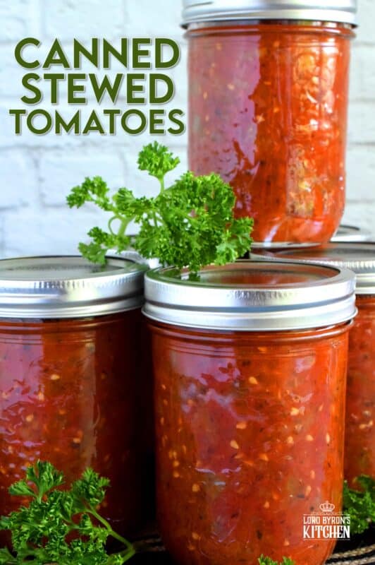 A great base to any pasta sauce, soup or stew; Canned Stewed Tomatoes is an inventive way to jazz up baked chicken or broiled seafood. Each jar is packed with tomatoes, onions, celery, and green bell pepper, making meal prep fast and easy! #canned #preserved #tomatoes #stewed
