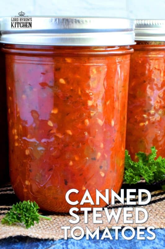 A great base to any pasta sauce, soup or stew; Canned Stewed Tomatoes is an inventive way to jazz up baked chicken or broiled seafood. Each jar is packed with tomatoes, onions, celery, and green bell pepper, making meal prep fast and easy! #canned #preserved #tomatoes #stewed