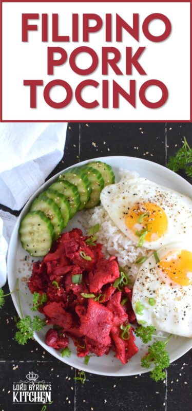 One of the easiest and most delicious pork recipes is this Filipino-Style Pork Tocino. Thinly sliced pork is marinated in sugar and seasonings and then pan-fried until tender and fully caramelized. Traditionally served with rice and fried eggs, this recipe is definitely a keeper! #filipino #pork #tocino