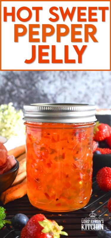 Possibly considered to be more of an appetizer or a dip, Hot Sweet Pepper Jelly is easy to prepare and makes for a quick and easy appetizer or ingredient. These are canned using the water bath canning method, which couldn't be easier! This post will walk you through every step. #hotpepperjelly #hotandsweet #sweetpeppers #canning #preserves #jelly #cannedjelly