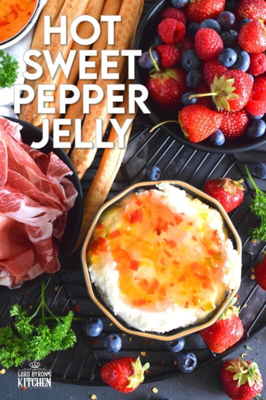 Possibly considered to be more of an appetizer or a dip, Hot Sweet Pepper Jelly is easy to prepare and makes for a quick and easy appetizer or ingredient. These are canned using the water bath canning method, which couldn't be easier! This post will walk you through every step. #hotpepperjelly #hotandsweet #sweetpeppers #canning #preserves #jelly #cannedjelly