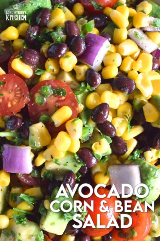 Some salads are meant to be served as a side dish and some salads, like this Avocado Corn and Bean Salad, are hearty enough to be a main. Filled with heart-healthy vegetables, and tossed in an oil and lime juice dressing, this salad is refreshingly perfect for summer! #avocado #blackbean #salad #summersalad