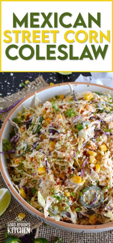Crisp red and green cabbage, sweet corn, spicy jalapenos, fresh green onions, and salty cotija cheese all meet in the middle to create this most delicious Mexican Street Corn Coleslaw. With its creamy, zingy, and tart dressing, this coleslaw will most definitely please the toughest critic! #mexican #streetcorn #coleslaw #salad