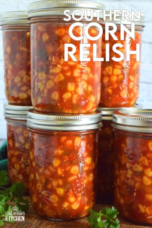 A traditional relish with a southern twist! Prepared with corn, tomatoes, onions, bell peppers, and jalapenos, Southern Corn Relish is a condiment that demands respect and attention! #canned #canning #preserves #southern #corn #relish