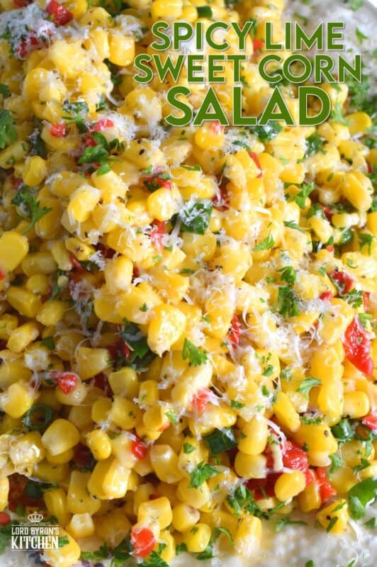 Combine sweet corn with roasted red peppers, green onions, freshly squeezed lime juice, and a good sprinkling of cotija cheese to get the most amazingly delicious summer salad. Serve at room temperature or slightly warmed to taste the optimum flavour profile. #sweet #cotija #corn #salad #lime #spicy