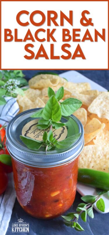 Corn and Black Bean Salsa not only includes all of your favourite salsa ingredients like tomatoes, peppers, and onions, but also has jalapenos, canned corn, and canned black beans too. Using a water bath canning method, it's easy to stock your pantry with this bright and fresh salsa recipe! #corn #blackbean #salsa #homemade #canned