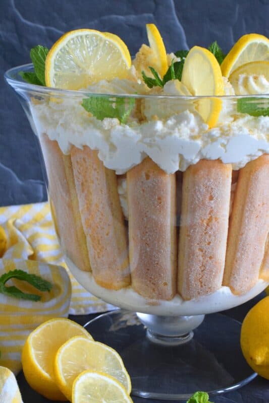 Refreshingly tart with a silky smooth and sweet mascarpone filling, Limoncello Tiramisu has to be one of the most delicious summertime desserts. With layers of light and airy ladyfingers, and a thick, slightly sweet filling, balanced with the puckering taste of fresh lemons, this dessert is completely irresistible! #limoncello #lemon #tiramisu