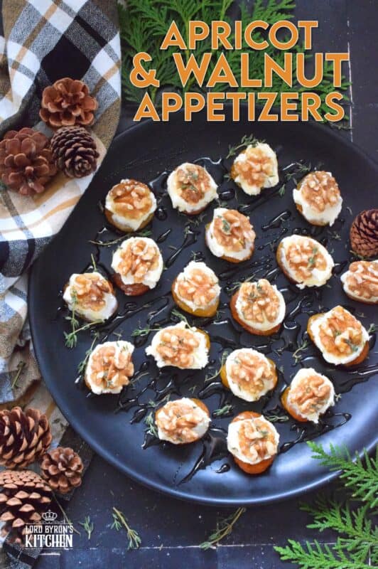 Don't be shy; this appetizer is meant to be eaten in one big bite! Dried Apricot and Walnut Appetizers have combinations of flavours and textures that just make everything all right. Topped with whipped cream cheese and drizzled with honey, these are simply delectable! #walnut #apricot #christmas #holiday #nobake #appetizer
