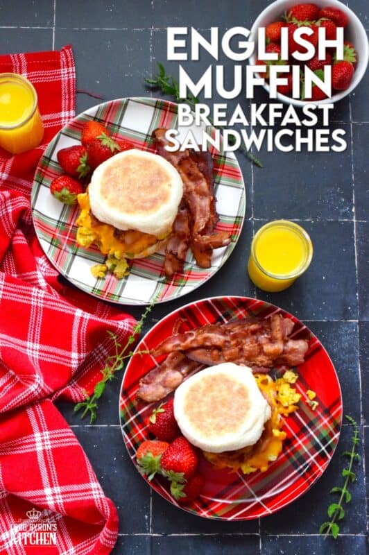 English muffins are full of nooks and crannies which is great for holding on to melted cheese! Prepared with scrambled eggs, sauteed veggies, and of course cheese, these English Muffin Breakfast Sandwiches are totally worth waking up early for! #christmas #breakfast #mcmuffin #sandwich
