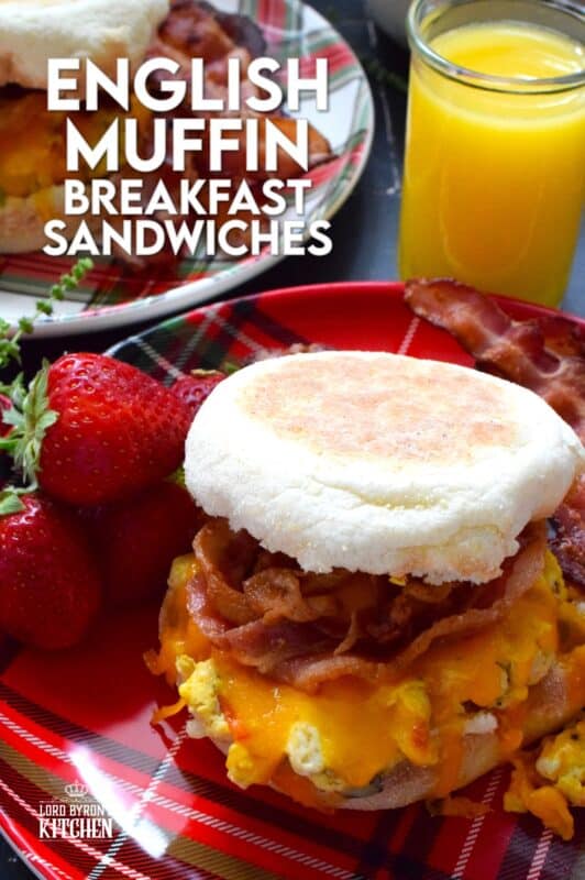 English muffins are full of nooks and crannies which is great for holding on to melted cheese! Prepared with scrambled eggs, sauteed veggies, and of course cheese, these English Muffin Breakfast Sandwiches are totally worth waking up early for! #christmas #breakfast #mcmuffin #sandwich