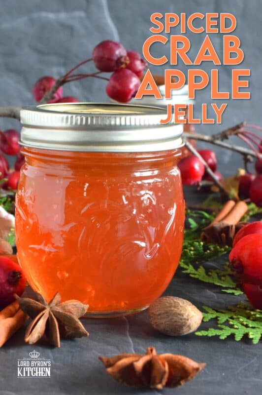 Easily transform those overly tart backyard crab apples into the most delicious Spiced Crab Apple Jelly! All you need are crab apples, water, sugar, and a few spices! This jelly is sweet and tart and has a strong crab apple flavour.  With the addition of cinnamon, nutmeg, allspice, and ginger, the taste is warming and comforting too. #crabapple #apple #jelly