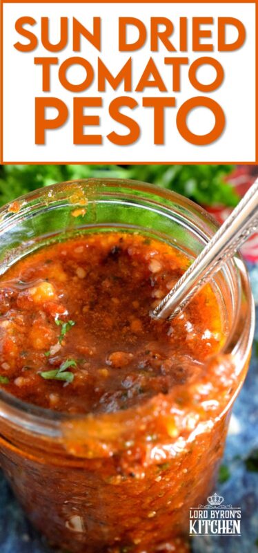 Homemade Sun Dried Tomato Pesto, otherwise known as Pesto Rosso, is so much better than store-bought. A combination of good olive oil, fresh basil and real parmesan cheese will make the best results. Use it on pasta, fish, chicken, and as a sandwich spread too! Who could resist this delicious, vibrant sauce? #sun #dried #sundried #tomato #pesto #basil #fresh #homemade