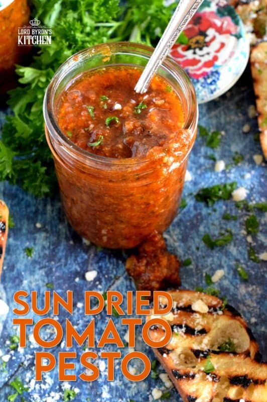 Homemade Sun Dried Tomato Pesto, otherwise known as Pesto Rosso, is so much better than store-bought. A combination of good olive oil, fresh basil and real parmesan cheese will make the best results. Use it on pasta, fish, chicken, and as a sandwich spread too! Who could resist this delicious, vibrant sauce? #sun #dried #sundried #tomato #pesto #basil #fresh #homemade