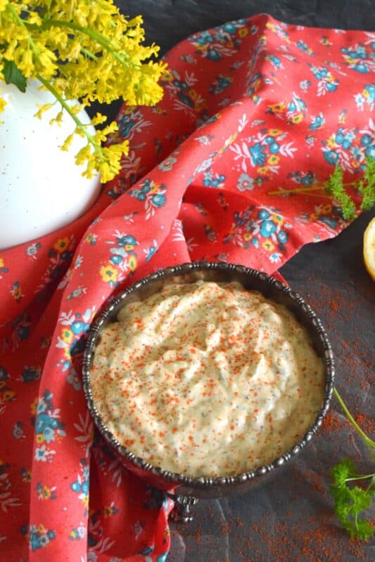 Cajun Dill Dipping Sauce has a bright and bold flavour with just a hint of sweetness and smokiness. It’s a sauce, a dip, and a spread all in one! Great with seafood, baked potato, pasta, etc. Ready in five minutes, it’s budget-friendly and perfect anytime!