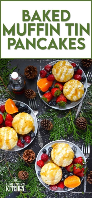 Say goodbye to standing over a griddle, watching and waiting for bubbles to form before flipping and watching and waiting some more.  Baked Muffin Tin Pancakes are super easy to make, are completely customizable, and more importantly, are super fluffy and very flavourful! #pancakes #baked #muffintin