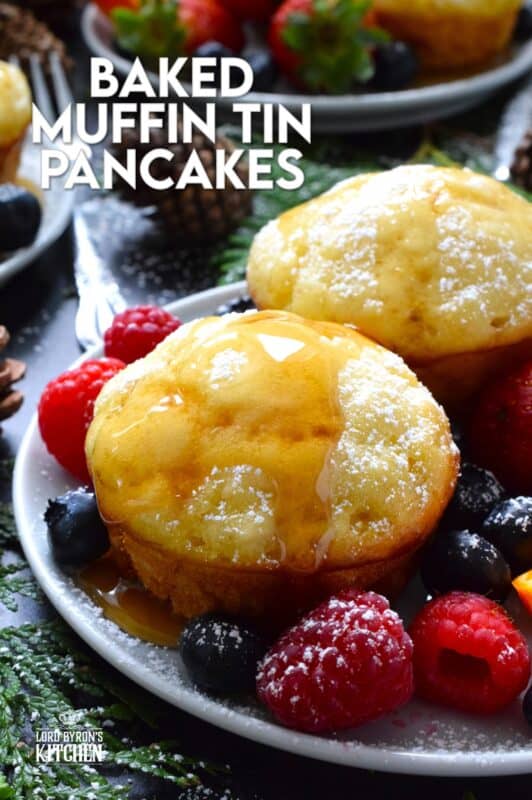 Say goodbye to standing over a griddle, watching and waiting for bubbles to form before flipping and watching and waiting some more.  Baked Muffin Tin Pancakes are super easy to make, are completely customizable, and more importantly, are super fluffy and very flavourful! #pancakes #baked #muffintin