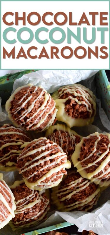 These no-bake Chocolate Coconut Macaroons are an easy, decadent, chocolaty treat. Keep them classic or try adding nuts, dried fruit, or even candy! So easy to prepare and freezer-friendly too, these make a great hostess gift as well! #nobake #chocolate #coconut #coconutmacaroons #macaroons