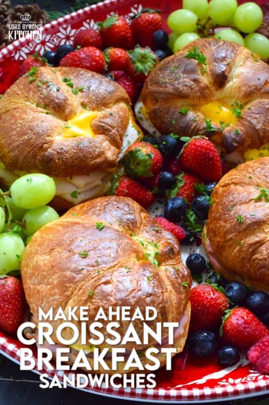 Prepared with scrambled eggs, ham, and lots of melting cheese, these Make Ahead Croissant Sandwiches can be prepared weeks in advance.  These are so delicious, you might want to make them often, not just for Christmas morning! #croissant #breakfast #sandwich #makeahead