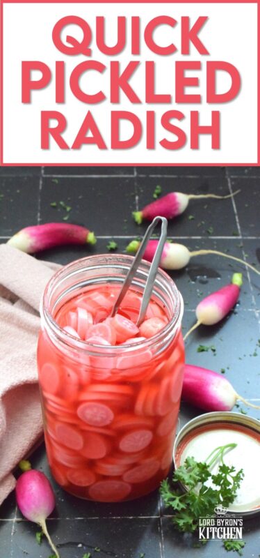 If you've never tried a Quick Pickled Radish, you've been missing out! They are sweet and sour and such a great addition to salads, sandwiches, charcuterie boards, or just snacking right out of the fridge. There is no canning equipment or knowledge required for quick pickling either!