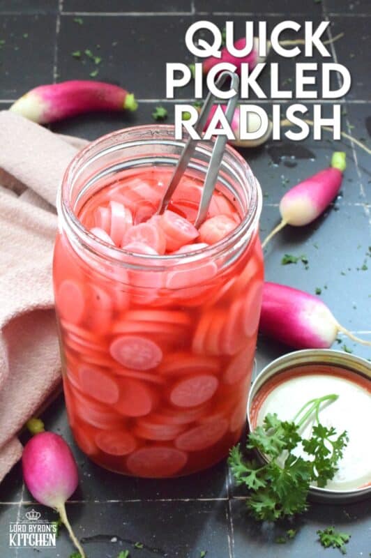 If you've never tried a Quick Pickled Radish, you've been missing out! They are sweet and sour and such a great addition to salads, sandwiches, charcuterie boards, or just snacking right out of the fridge. There is no canning equipment or knowledge required for quick pickling either!