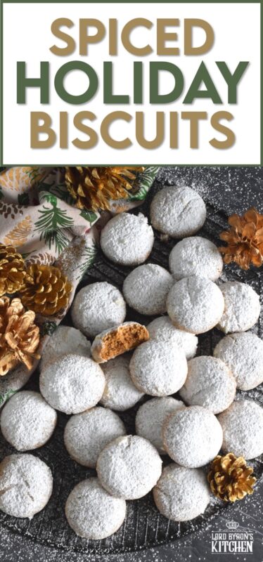Spiced Holiday Biscuits have a soft, chewy, and moist center with a sweet, crunchy crust. Loaded with familiar holiday spices like cinnamon, nutmeg, cloves, ginger, and allspice, these treats pack a flavour punch unlike any other Christmas confection! The excess dusting of sugar adds just the right amount of sweetness to balance out the warm heat of the cookie.