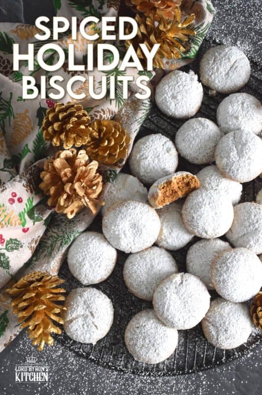 Spiced Holiday Biscuits have a soft, chewy, and moist center with a sweet, crunchy crust. Loaded with familiar holiday spices like cinnamon, nutmeg, cloves, ginger, and allspice, these treats pack a flavour punch unlike any other Christmas confection! The excess dusting of sugar adds just the right amount of sweetness to balance out the warm heat of the cookie.