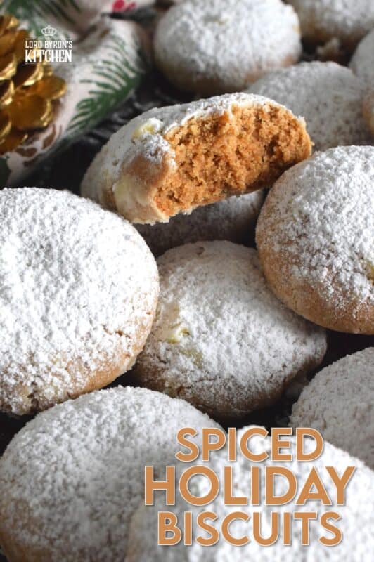 Spiced Holiday Biscuits have a soft, chewy, and moist center with a sweet, crunchy crust. Loaded with familiar holiday spices like cinnamon, nutmeg, cloves, ginger, and allspice, these treats pack a flavour punch unlike any other Christmas confection! The excess dusting of sugar adds just the right amount of sweetness to balance out the warm heat of the cookie.