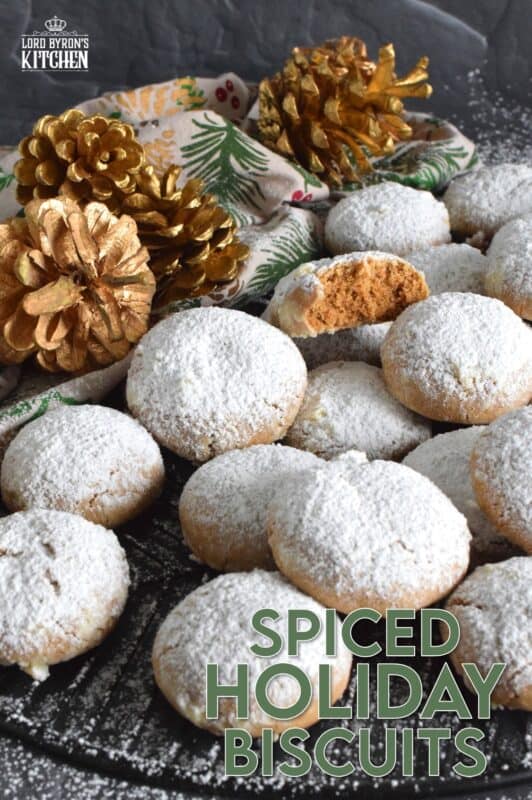 Spiced Holiday Biscuits have a soft, chewy, and moist center with a sweet, crunchy crust. Loaded with familiar holiday spices like cinnamon, nutmeg, cloves, ginger, and allspice, these treats pack a flavour punch unlike any other Christmas confection! The excess dusting of sugar adds just the right amount of sweetness to balance out the warm heat of the cookie.