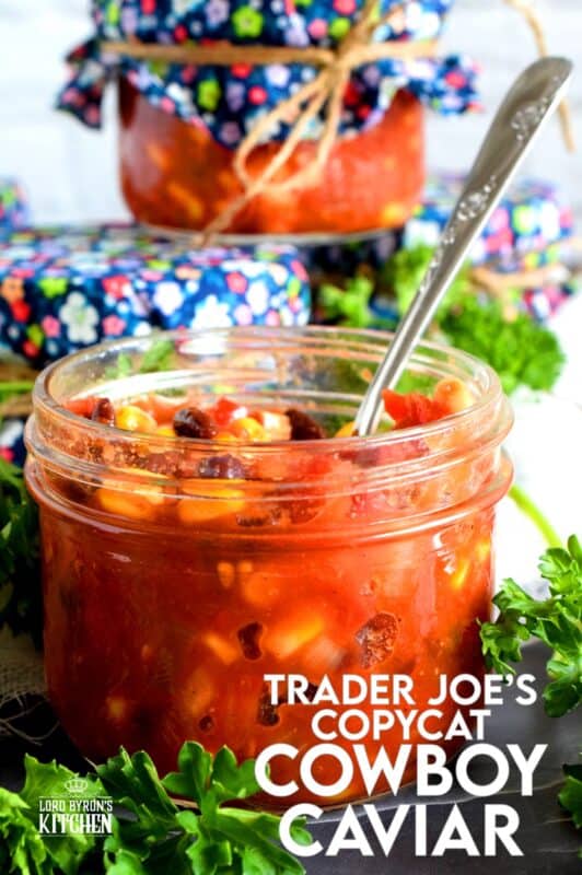 Corn, black beans, tomatoes, red bell peppers, onions, and chipotle in adobo sauce; is there a better salsa combination? Trader Joe's Copycat Cowboy Caviar is easy and delicious, and now you can stock your pantry with it and eat to your heart's content! #traderjoes #cowboy #caviar #copycat #recipe