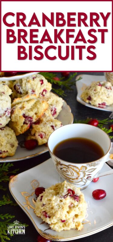 Mastering the art of a light and fluffy biscuit is a skill that allows for many combinations of flavours and textures. These Cranberry Breakfast Biscuits are prepared with a basic scone recipe, but dressed up with sanding sugar and bright, red cranberries! #christmas #breakfast #cranberry #biscuits