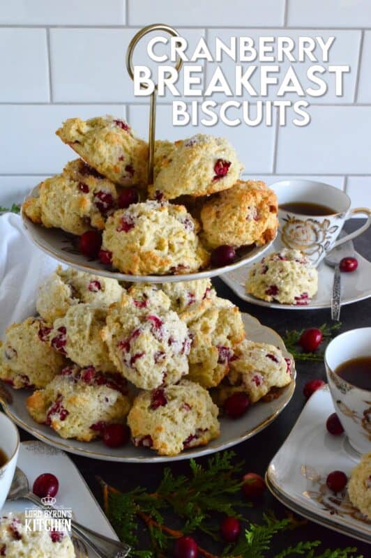 Mastering the art of a light and fluffy biscuit is a skill that allows for many combinations of flavours and textures. These Cranberry Breakfast Biscuits are prepared with a basic scone recipe, but dressed up with sanding sugar and bright, red cranberries! #christmas #breakfast #cranberry #biscuits
