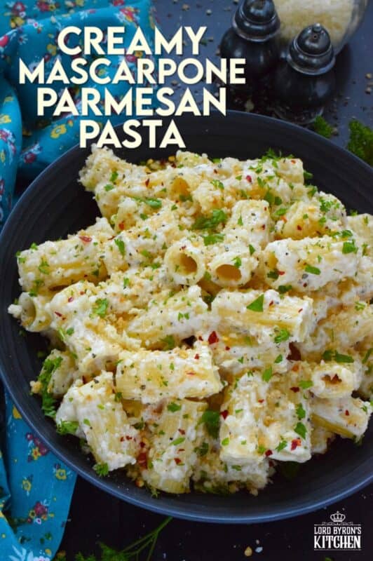 When it comes to cream sauce and pasta, nothing beats this Creamy Mascarpone Parmesan Pasta! The creamiest of them all, this sauce is prepared with both mascarpone and parmesan cheese, seasonings, and fresh lemon juice. Topped with toasted breadcrumbs for taste and texture, this quick and easy meal is simply delicious! #mascarpone #parmesan #pasta