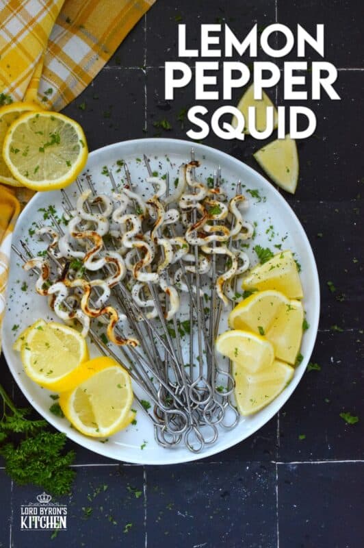 Sometimes, a simple recipe, one that leaves the main ingredient in a near-pure form, is the best! Lemon Pepper Squid is such a recipe; with the help of a few seasonings, some lemon juice, and oil, these are quickly cooked until just charred on a very hot grill so that they are super tender and most certainly super flavourful! #lemonpepper #squid #grilled #seafood
