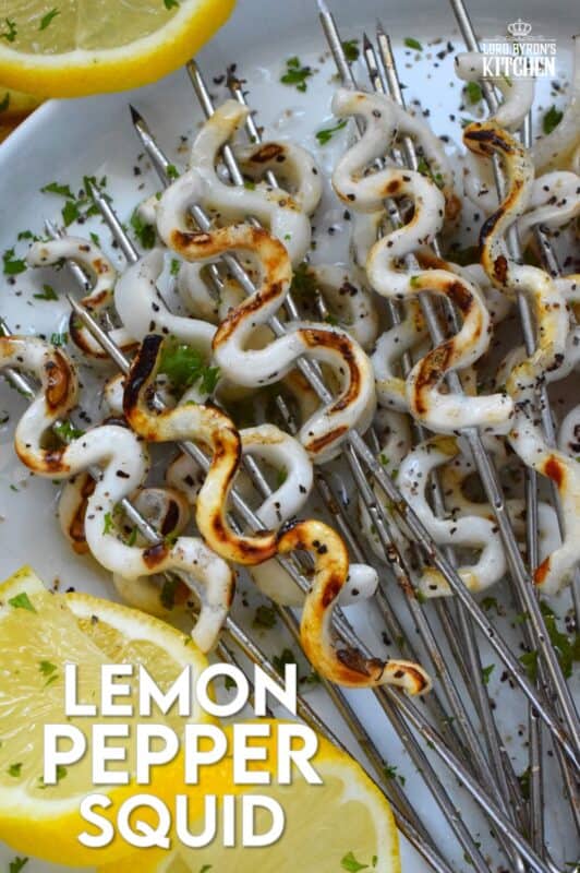 Sometimes, a simple recipe, one that leaves the main ingredient in a near-pure form, is the best! Lemon Pepper Squid is such a recipe; with the help of a few seasonings, some lemon juice, and oil, these are quickly cooked until just charred on a very hot grill so that they are super tender and most certainly super flavourful! #lemonpepper #squid #grilled #seafood