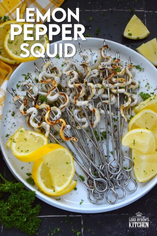 Sometimes, a simple recipe, one that leaves the main ingredient in a near-pure form, is the best! Lemon Pepper Squid is such a recipe; with the help of a few seasonings, some lemon juice, and oil, these are quickly cooked until just charred on a very hot grill so that they are super tender and most certainly super flavourful! #lemonpepper #squid #grilled #seafood