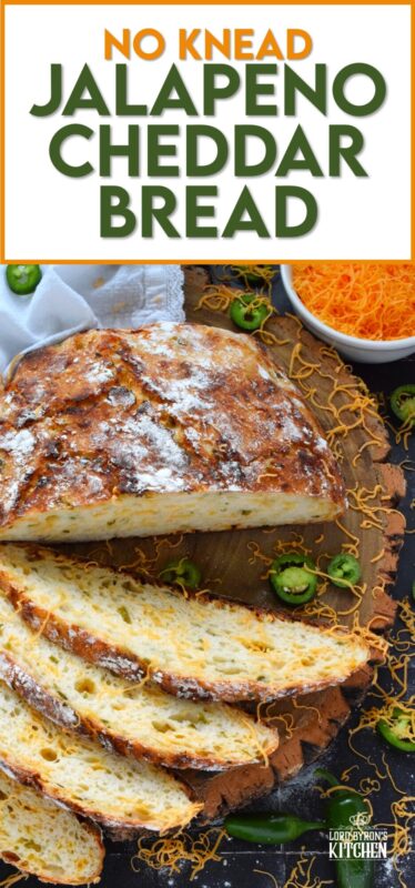 There’s something really soothing and satisfying about freshly baked bread. Even more so when you bake that bread yourself! No Knead Jalapeno Cheddar Bread is one of the most delicious and easiest breads you'll ever make! Loaded with freshly chopped jalapenos and grated cheese, this bread is cheesy and moderately spicy - perfect to dip into soup! #bread #dutchoven #jalapeno #cheddar #artisan #homemade