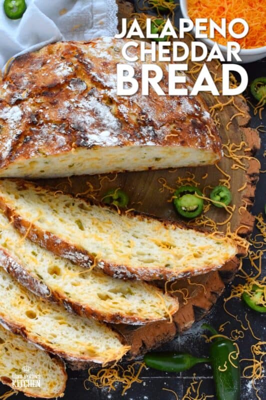 There’s something really soothing and satisfying about freshly baked bread. Even more so when you bake that bread yourself! No Knead Jalapeno Cheddar Bread is one of the most delicious and easiest breads you'll ever make! Loaded with freshly chopped jalapenos and grated cheese, this bread is cheesy and moderately spicy - perfect to dip into soup! #bread #dutchoven #jalapeno #cheddar #artisan #homemade