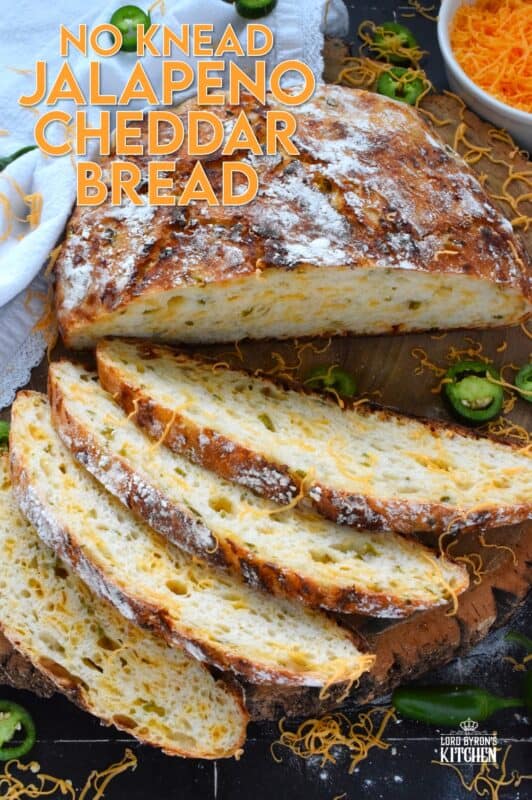 There’s something really soothing and satisfying about freshly baked bread. Even more so when you bake that bread yourself! No Knead Jalapeno Cheddar Bread is one of the most delicious and easiest breads you'll ever make! Loaded with freshly chopped jalapenos and grated cheese, this bread is cheesy and moderately spicy - perfect to dip into soup! #bread #dutchoven #jalapeno #cheddar #artisan #homemade