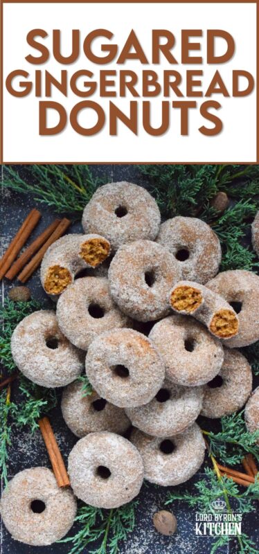 Prepared with everyone's favourite seasoning spices, like cinnamon, nutmeg, ginger, cloves, and allspice, these Sugared Gingerbread Donuts are baked and rolled in sugar while still warm out of the oven. Indulgent, sweet, rich, and delicious, these donuts taste like Christmas! #gingerbread #donuts #bakednotfried