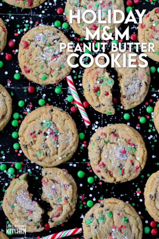 If you can't indulge a little at Christmas time, then there is just no point! These soft and chewy, chocolatey Holiday M&M Peanut Butter Cookies are certainly indulgent! Not only are they one of the best cookies ever, but they are massive as well! Brighten up your cookie platter with these colourfully festive treats! #M&M #cookies #peanutbutter #chewy #soft #christmas #holiday