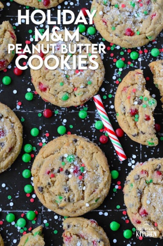 If you can't indulge a little at Christmas time, then there is just no point! These soft and chewy, chocolatey Holiday M&M Peanut Butter Cookies are certainly indulgent! Not only are they one of the best cookies ever, but they are massive as well! Brighten up your cookie platter with these colourfully festive treats! #M&M #cookies #peanutbutter #chewy #soft #christmas #holiday