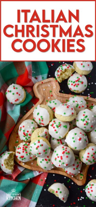 Italian Christmas Cookies just might be one of the most sought-after holiday cookies ever - right after shortbread! These soft, moist, and sweet cookies are prepared with salted butter and ricotta cheese. You just know that if those two ingredients are in anything, it's going to be delicious! Topped with icing and sprinkles, these just scream Christmas! #italian #cookies #ricotta